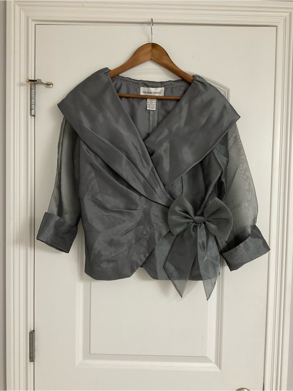 Victor Costa Silver/Gray Formal Evening Jacket with Side Bow Size 10